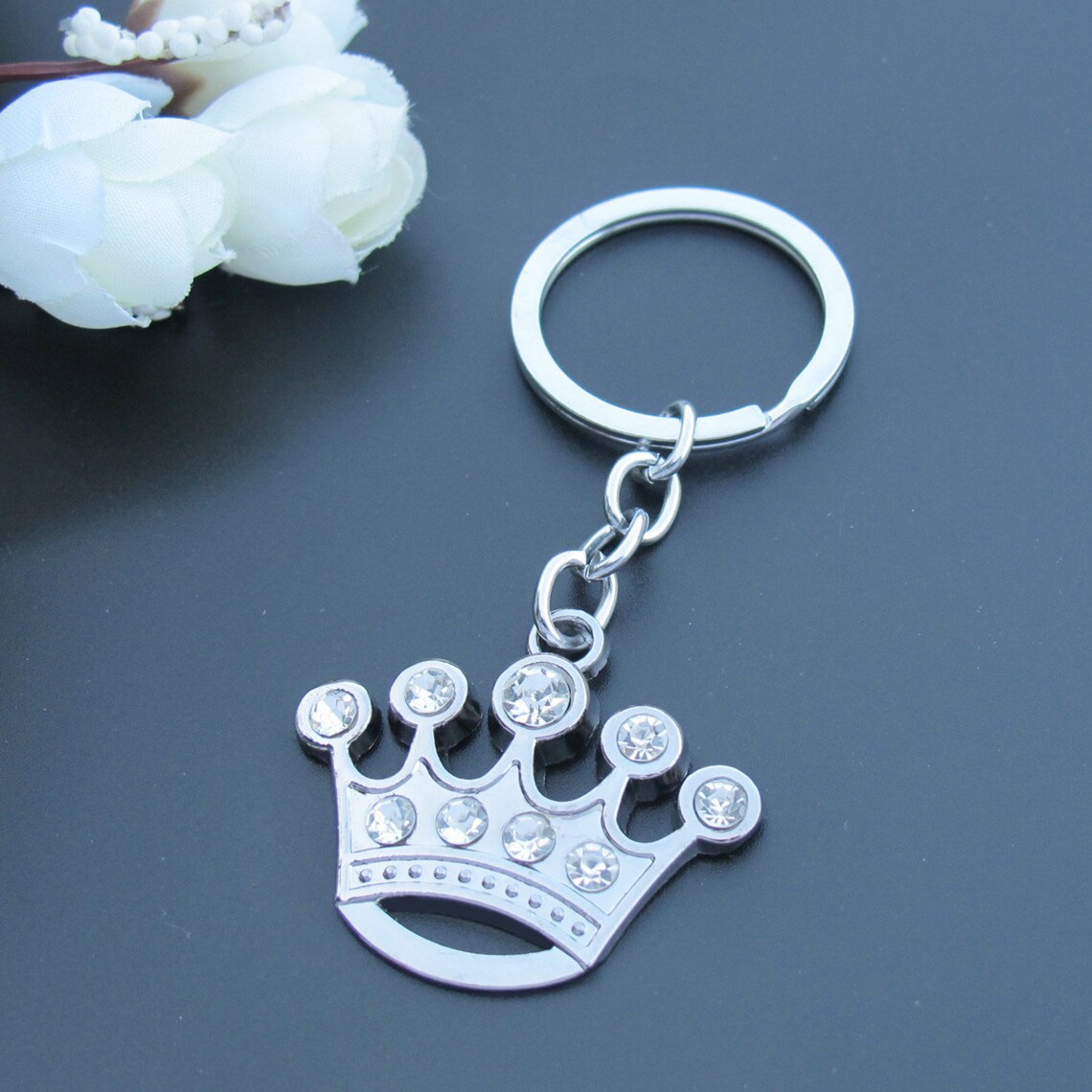 Crown Key Rings Rhinestone Silver Crown Keychains (12PCS) Metal Key Ring Favor Accented ...