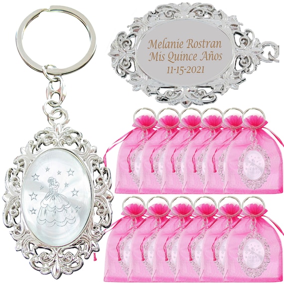 24pcs QUINCEANERA FAVORS 12 KEYCHAIN 12 MIRRORS SWEET 16 RECUERDOS PARA 15  AÑOS