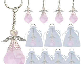 12 PCS Baptism Favors Girl Pink Crystal Keychains Christening Quinceanera Souvenir Girls Birthday Gifts for Guest