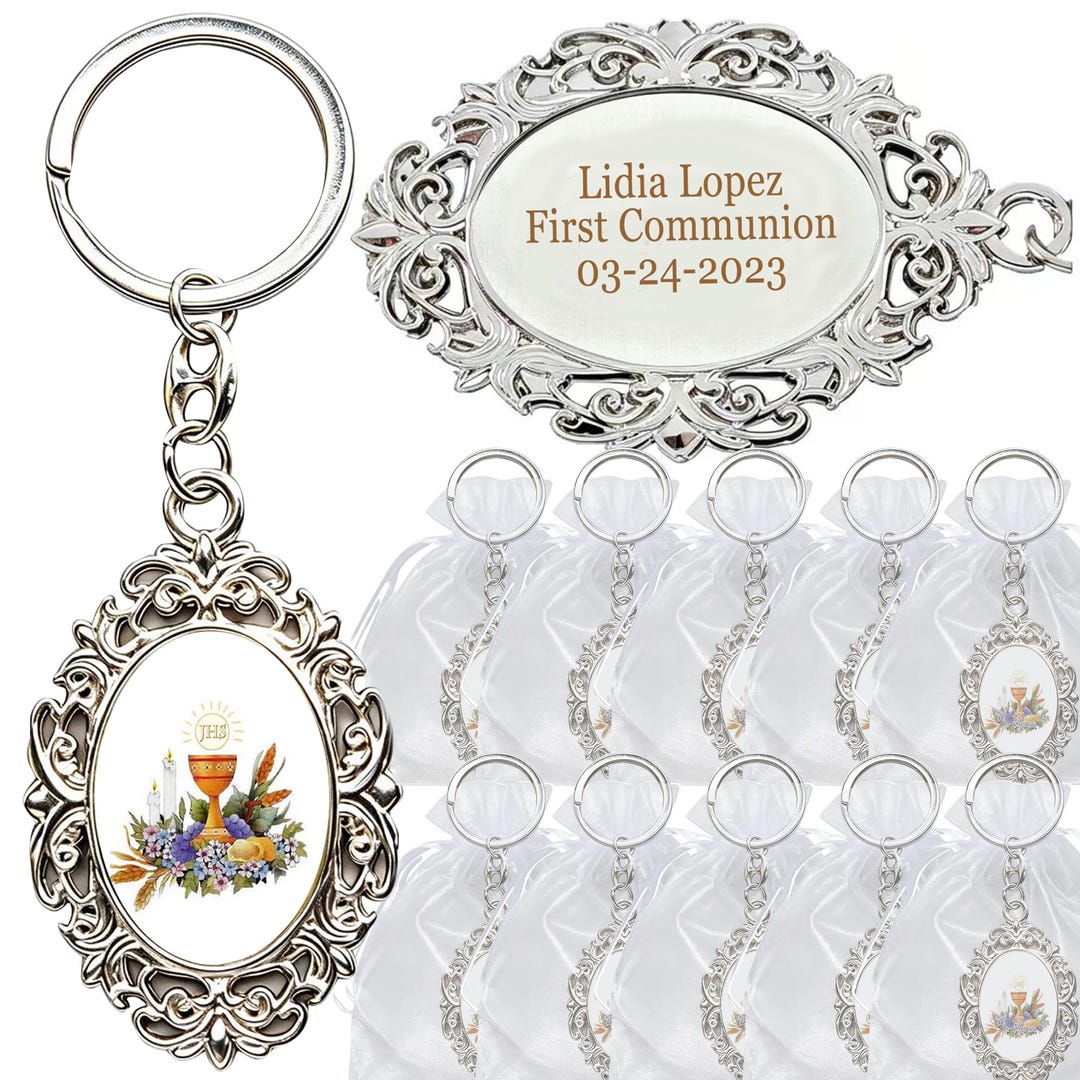 First Communion Chains 12 PCS First Holy Communion Key Chains With Personalized Laser Etched ...
