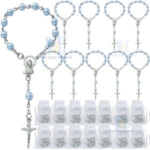 24 Pcs Baptism Favors Mini Rosaries for boy - simulated blue pearl Beads - Finger Rosaries - First Holy Communion - Wedding - JA051-Blue