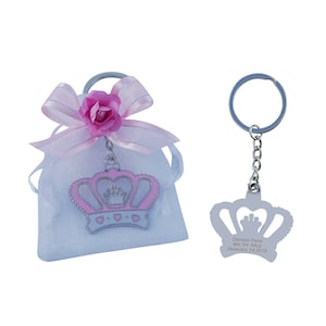 12 STUKS kroon meisje babyshower sleutelhanger gunsten versierde organzazakjes en op maat gegraveerd voor Quinceañera Mis XV Años verjaardag