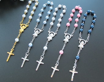 24 Pieces Baptism Mini Rosary Favors Pearl Beads First Communion Recuerdos De Bautizo  Christening Gift with Bags