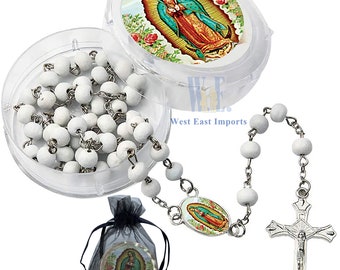 Memorial Favors 12 PCS Our Lady of Guadalupe White Rosaries Celebration of Life/ Recuerdos para Funeral/ sympathy gift/ memorial condolence