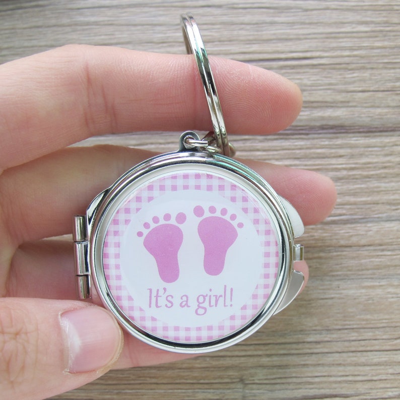 Personalized Baby Shower Pink Girl Mirror Keychain Favors Baby Etsy