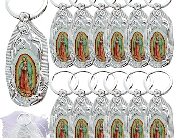 12 llaveros de Nuestra Señora de Guadalupe para bautizo y bautizo para niño y niña, Recuerdos de Bautizo, regalo para invitados