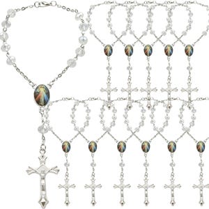 12 PCS Divine Mercy Decade Crystal Rosaries Baptism Favor, Rearview Mirror Auto Rosary Travel Protection Gift