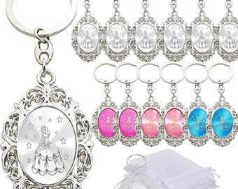 12 PCS Quinceañera Keychain Cenicienta Theme Party Favor Sweet 15/ Sweet 16 y 18 Birtyday con bolsas de regalo