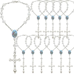 12 PCS Saint Michael Decade Crystal Rosaries Rearview Mirror Auto Rosary Protection Gift Bulk