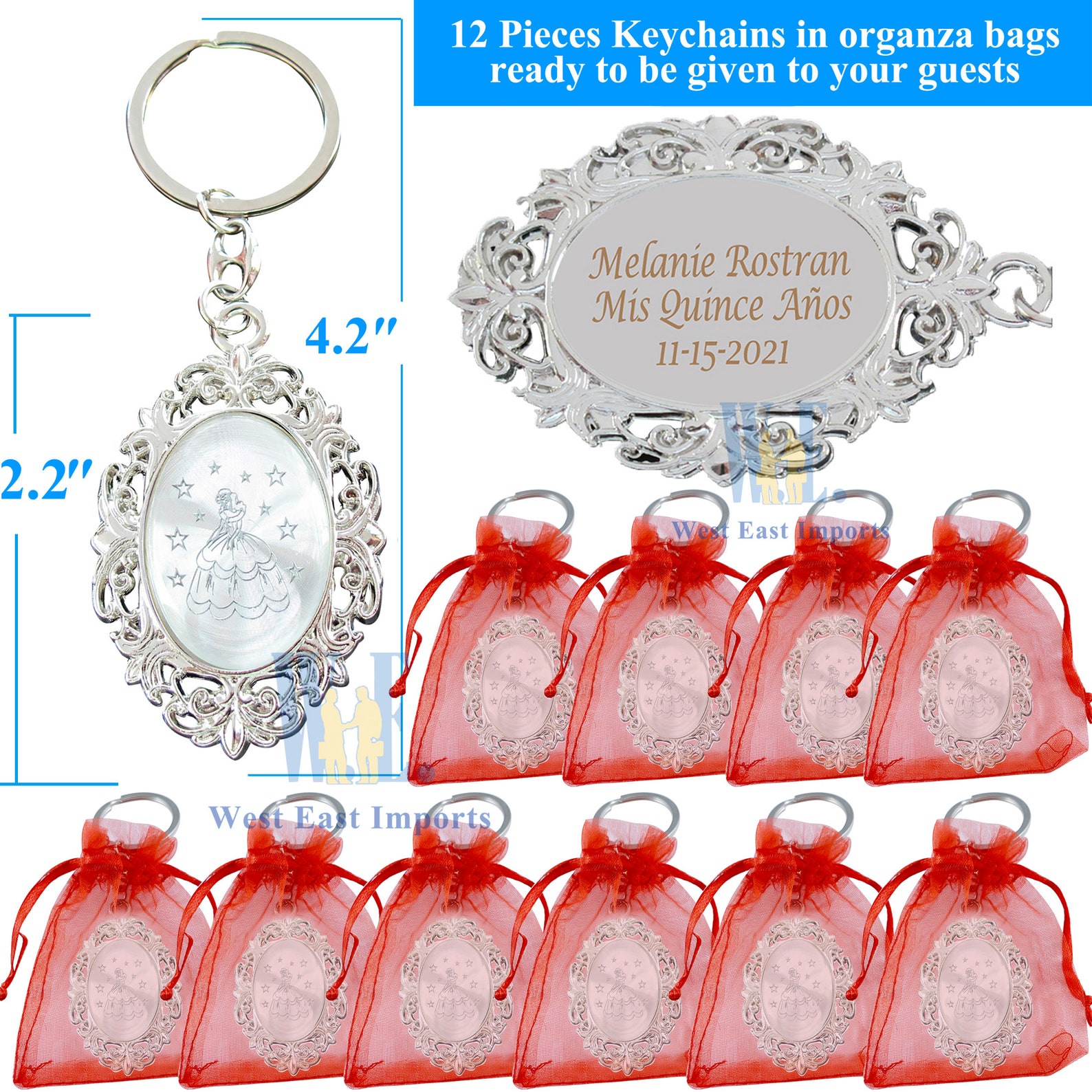 12 PCS Personalized Quinceanera Keychain Cinderella Theme Etsy
