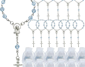 24pcs Acrylic Mini Rosary Favors Boy Blue Baptism Communion Recuerditos Bautismo Christening - Decenarios Wedding