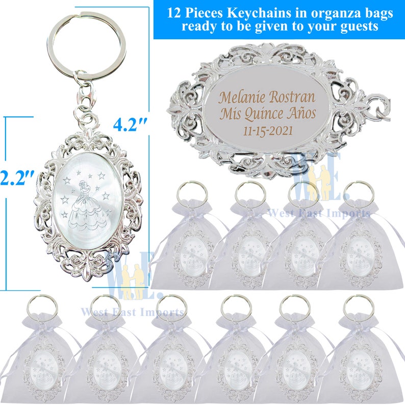 12 PCS Personalized Quinceanera Keychain Cinderella Theme Etsy