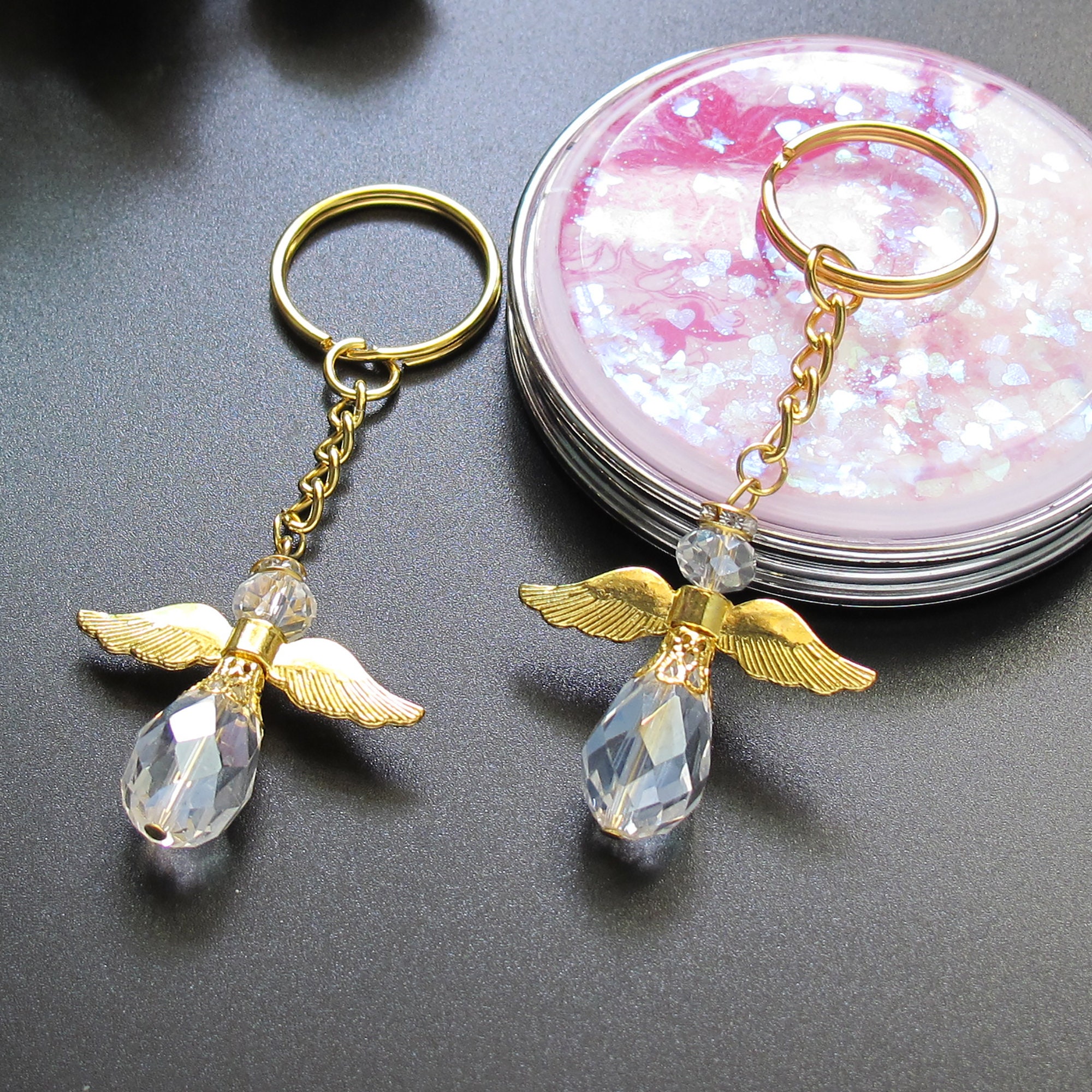 12 PCS Baptism Keychain Party Favor Crystal Bead Guardian Key Ring ...