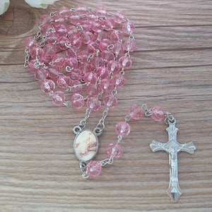 Baptism Rosary (12 PCS) Christening Favor 5 Decade/ Gift for Guest with organza bag Recuerdos de Bautizo JN146B-Pnk