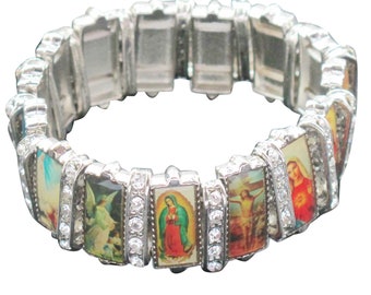 Rhinestone Saints Bracelet Our Lady of Guadalupe Saint Jude Virgin Mary