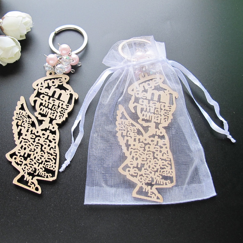 12Pcs Baptism Wood Design Keychain Favors with Angel for Girl Etsy
