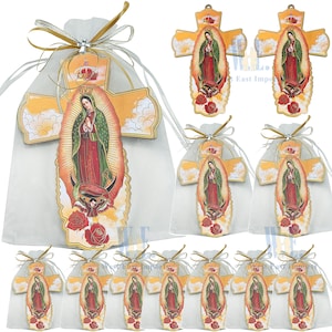 12 Pcs Our Lady of Guadalupe Wall Cross in Decorated bag Baptism Christening First Communion Favors Recuerdos de Bautizo Memorial Gift