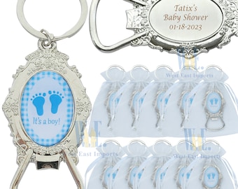 12 PCS Personalized  Baby Boy Shower Favor Blue Bottle Opener Gift for Guest, Giveaways  Decorations