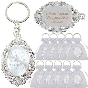 12 PCS Personalized Quinceanera Keychain Cinderella Theme Party Favor Sweet 15/ Sweet 16 and 18 Birthday