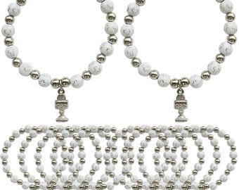 12 PCS First Communion Bracelet -Metal Chalice and Cross Charms bracelets JA389S-Wht
