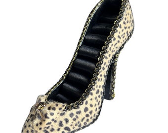 Leopard Print Shoe Ring Holder Brown Fashion Jewelry Organizer Display Birthyday Gift Mom