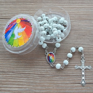 Holy Spirit Confirmation Rosary (12 PCS) Scented Rosary Favor for Guests with Gift Box and Organza Bag/ Boys/ Girls JN018C