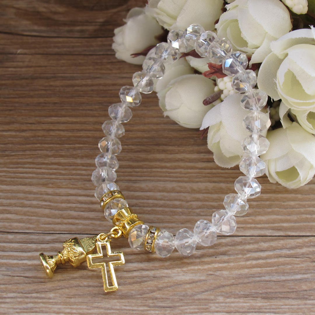 24 Pieces Baptism Mini Rosary Favors Pearl Beads First Communion Recuerdos  De Bautizo Christening Gift With Bags 