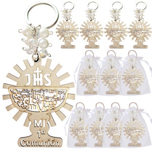 First Holy Communion Chalice Keychain Favor (12 PCS) with Spanish Prayer Recuerdos Recuerdos para Primera Comunion Boy Girl