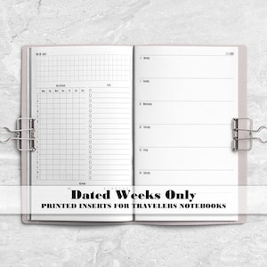 Dated Weeks Only Traveler&#39;s Notebook Insert - Printed Insert for TN&#39;s - Choose your start month - DW0007