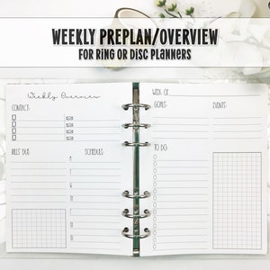 Printed Weekly Preplan Planner Insert for Ring and Disc Bound Planners