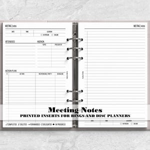 Meeting Notes Insert for Ring or Disc Bound Planners - Printed Planner Insert