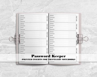 Password Keeper for Traveler's Notebook -  Printed Travelers Notebook Insert