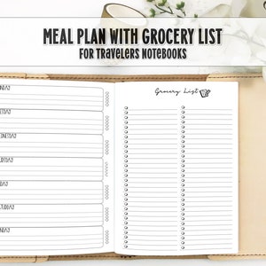 Meal Plan & Grocery List Insert for Traveler's Notebook - Printed Travelers Notebook Insert