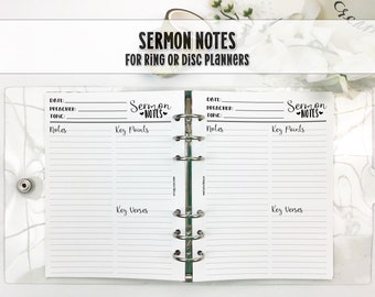 Sermon Notes for Ring and Disc Bound Planners - Printed Planner Insert