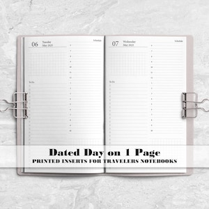 Dated Day on 1 Page Travelers Notebook Insert - Printed Planner Insert - DD0013