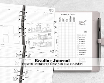 Printed Reading Journal Insert for Ring and Discbound Planner Covers - Printed Planner Refill