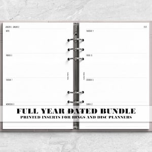Printed Full Year Dated Months and Weeks Planner Insert for Ring or Disc Bound Planners - H-WO2P-0001
