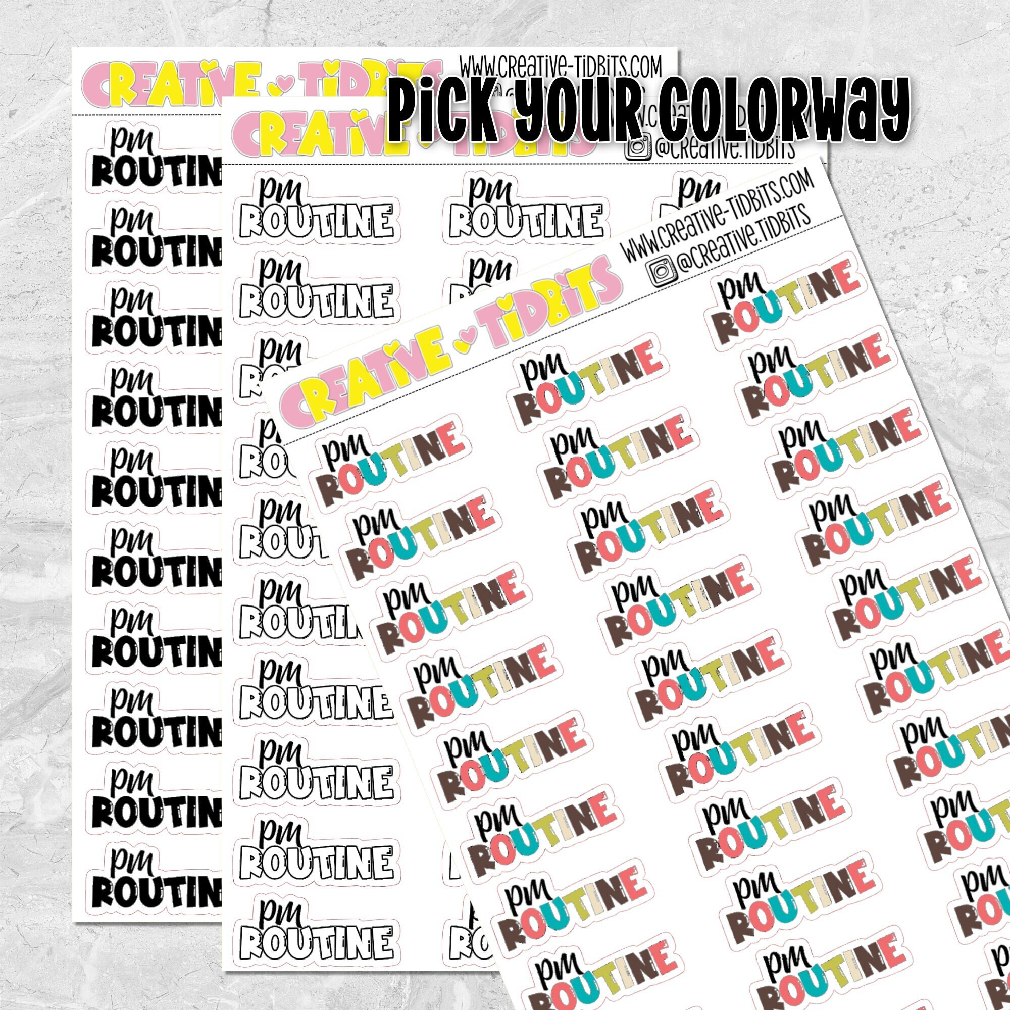 PM Routine Bubble Script Planner Stickers - Kiss Cut Planner Stickers - Functional Planner Sticker Sheet