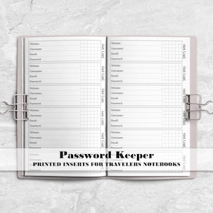 Guardián de contraseñas para cuadernos de viaje - Inserto impreso para cuadernos de viaje