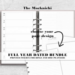 Printed Full Year Dated Insert in the Style of Hobonichi Weeks for your Ring or Disc Planner Cover - Mocknichi
