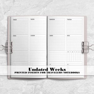 Vertical Week on 2 Pages Printed Traveler&#39;s Notebook Insert - V0030