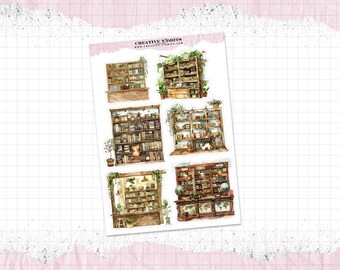Bookshelf Themed Journal and Planner Stickers Printed on your choice of Sticker Paper - Decorative Stickers - WS-0051