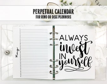 Perpetual Calendar Insert for Ring and Disc Bound Planners - Printed Planner Insert