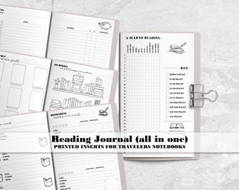 Printed Reading Journal Insert for Traveler's Notebook Covers - Printed Hand Sewn Bound Notebook