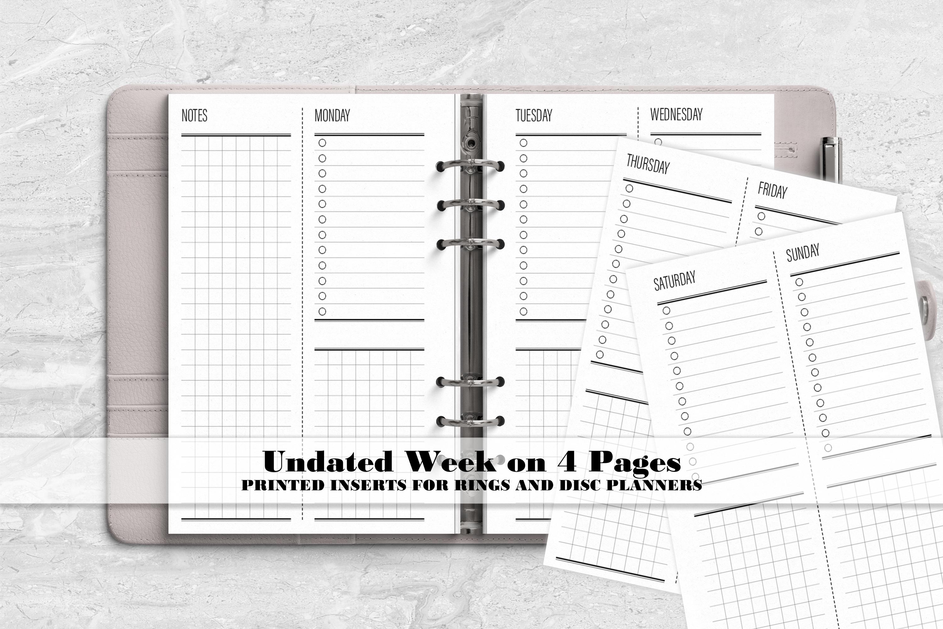 Vertical Week on 4 pages Planner Insert - Printed Planner Insert - Disc Planner Refill- Ring Planner Refill - 2 days on a page - V-WO4P-0020
