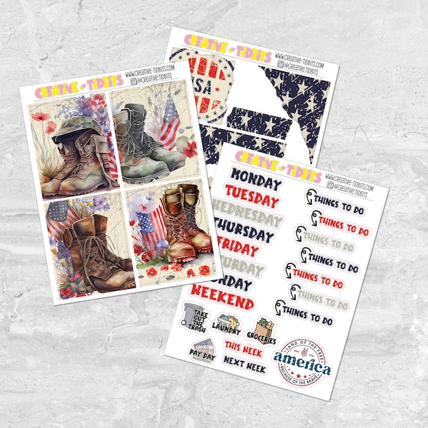 Veterans Day - Patriotic - Vertical Planner Sticker Kit - Decorative Planner Sticker Sheet - Journal Sticker Kit