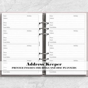Printed Contact List Insert for Ring or Discbound Planner Covers - Choose Your Size