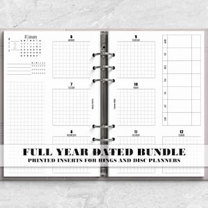 Printed Full Year Dated Months and Weeks Planner Insert for Ring or Disc Bound Planners - H-WO2P-0006