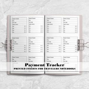 Inserto de seguimiento de pagos para cubiertas de cuadernos de viaje - Inserto impreso para cuadernos de viaje