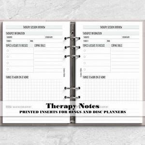 Planificador de notas de sesión de terapia con anillas o discos - Planificador impreso con anillas y discos